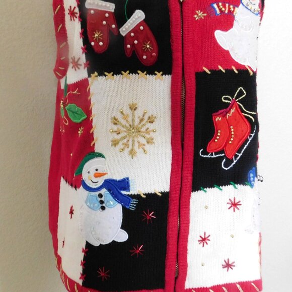 Vintage Ugly Christmas Sweater Zipper  Vest Size M  White Stag Snowman - Picture 4 of 11
